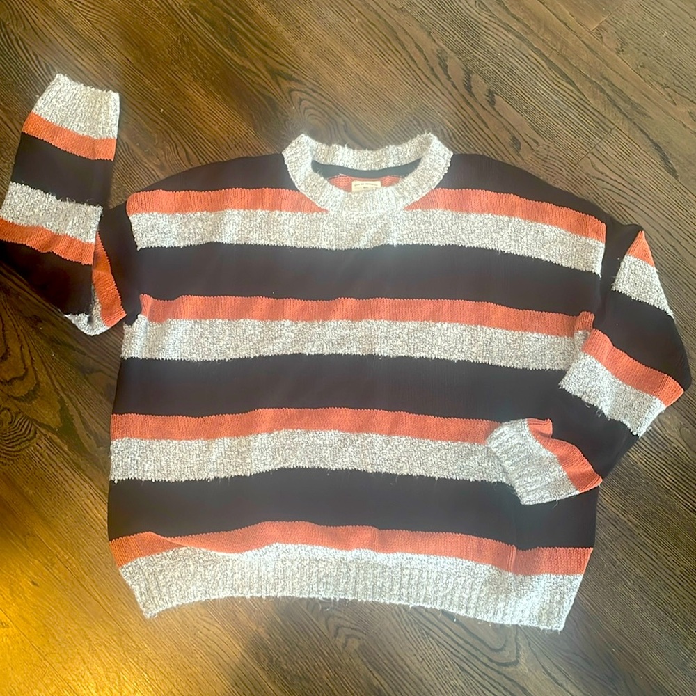 Billabong Womens Gray Orange Stripe Bold Moves Pull‎ Over Sweater M
